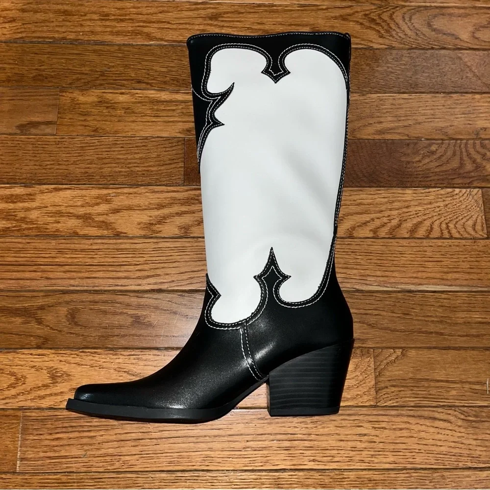 Zodiac Dawson Cowboy Boots Pointy Toe & Knee High Black & White Women’s Size 5.5